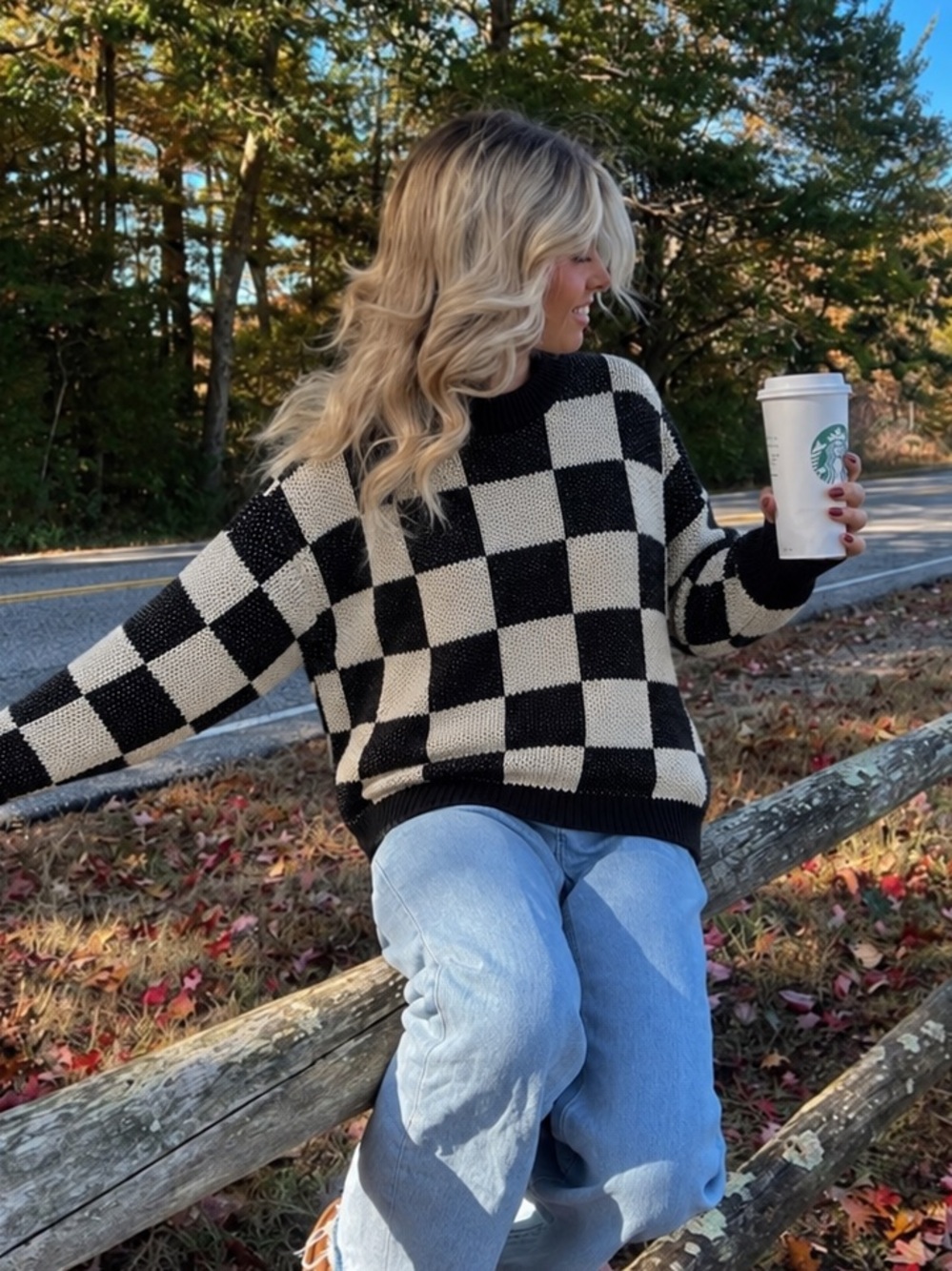 Checkerboard Knit Black & Off White Sweater